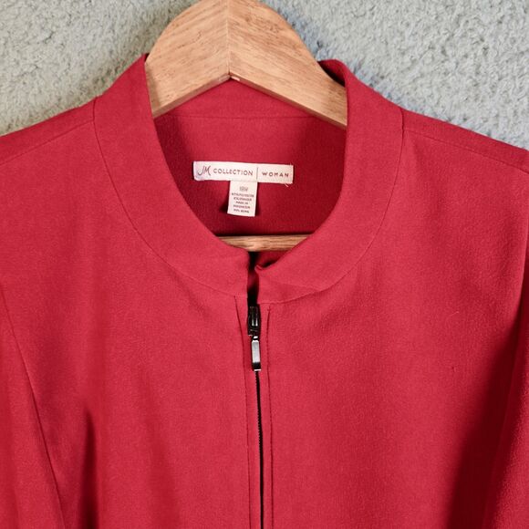 JM Collection Red Suede Like Zip Up Jacket 18W Plus Minimalist Blazer Trending - Picture 8 of 11